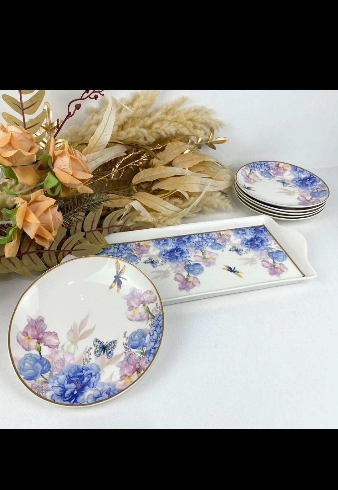 Set à Gâteau 7 Pièces – Motifs Floraux et Papillons Élégants