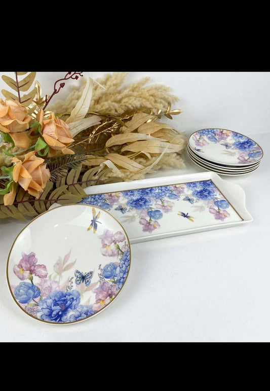 Set à Gâteau 7 Pièces – Motifs Floraux et Papillons Élégants