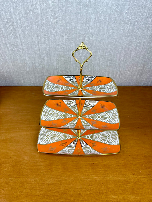 Présentoir Rectangulaires Beldi Marocains Multicolores – À 3 Etages _ Artisanat Traditionnel & Finition Dorée