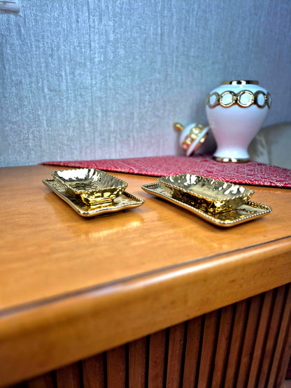 Duo Assiettes & Bols Rectangulaire  Dorés – Décoration & Service Chic | Maroc _ Par Unité