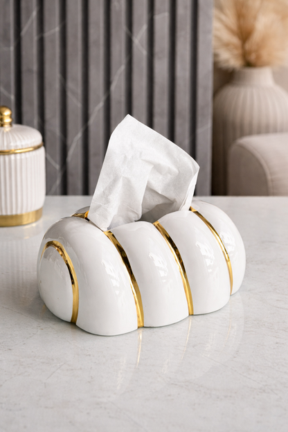 Porte-Mouchoirs Design Blanc & Doré – Élégance Déco Moderne