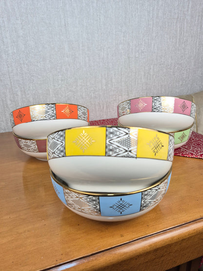 Bols Beldi Marocains Multicolores – De 27cm _Motifs Traditionnels & Finition Dorée