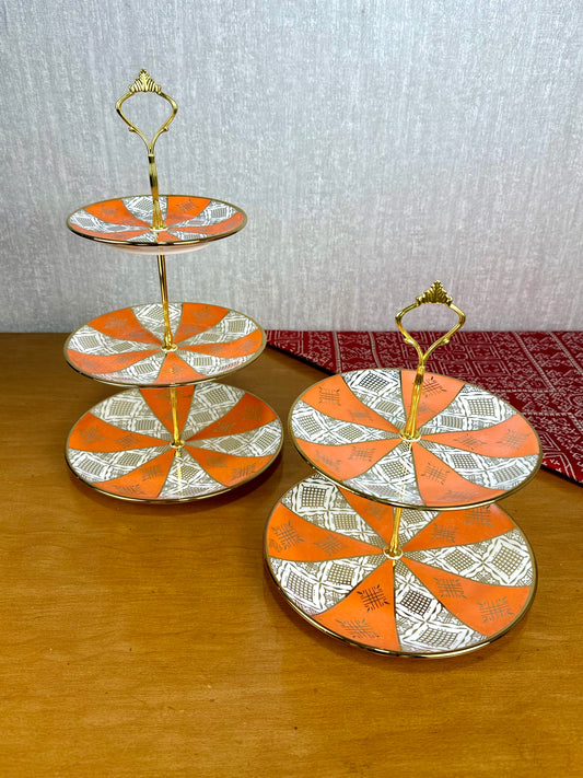 Présentoir Beldi Marocains Multicolores – À 3 Etages _ Artisanat Traditionnel & Finition Dorée