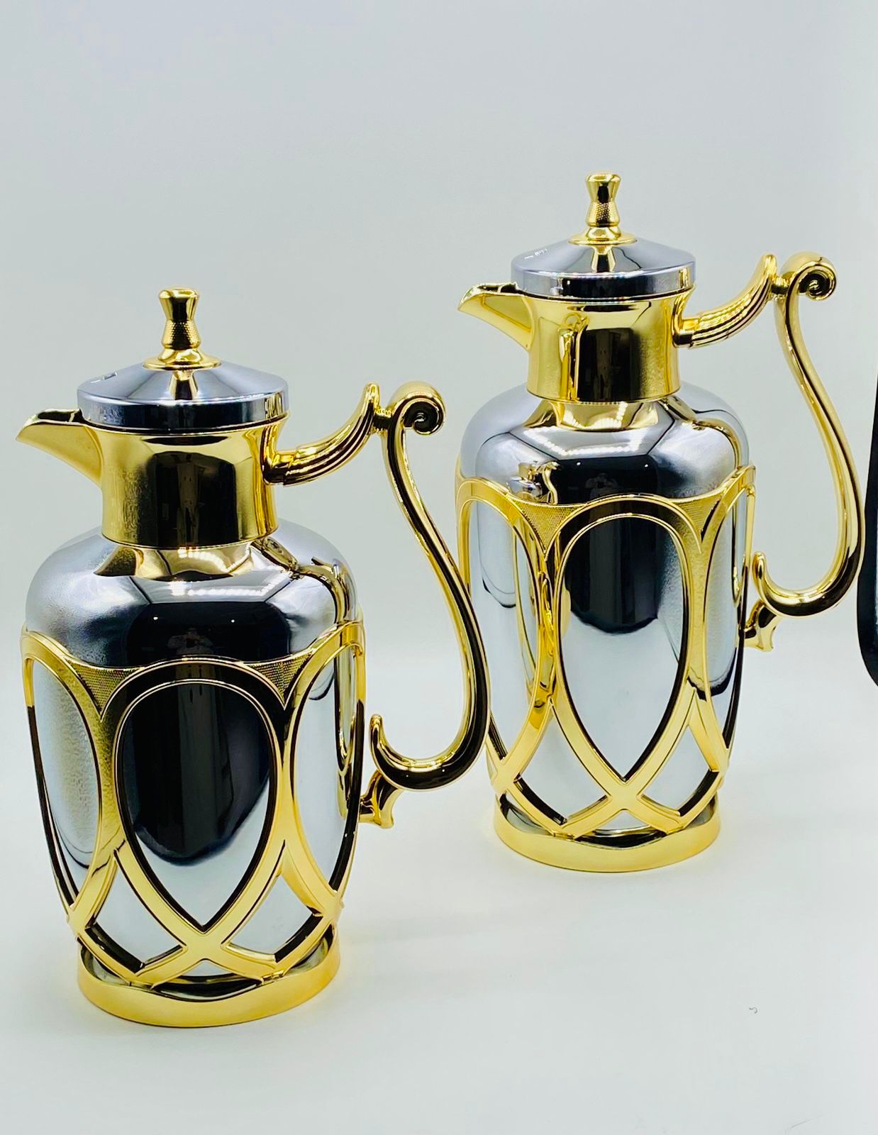 ترمس فاخر مزدوج من الذهب والفضة - تصميم ملكي - قطعتان