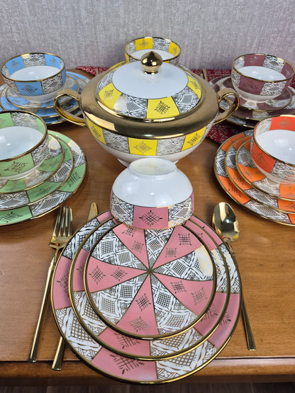 Service De Table Beldi Marocains – 25 Pieces _Motifs Traditionnels & Finition Dorée