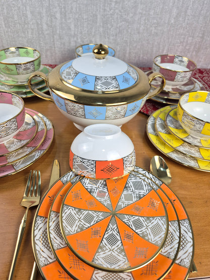 Service De Table Beldi Marocains – 25 Pieces _Motifs Traditionnels & Finition Dorée