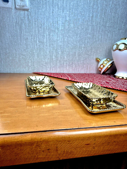 Duo Assiettes & Bols Rectangulaire  Dorés – Décoration & Service Chic | Maroc _ Par Unité
