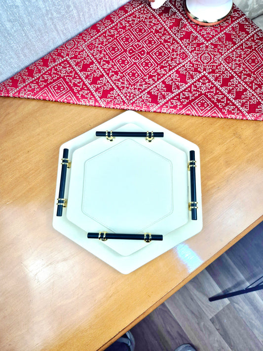 طقم صينيتين من الجلد الصناعي - أدوات مائدة مغربية