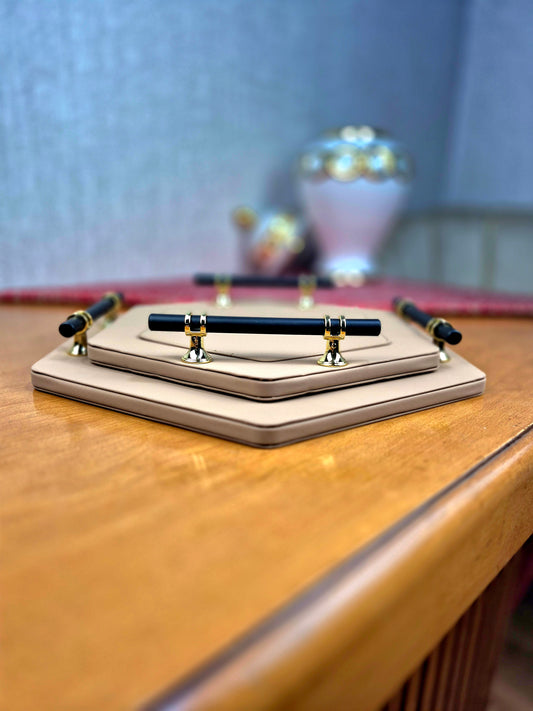 طقم صينيتين من الجلد الصناعي - أدوات مائدة مغربية