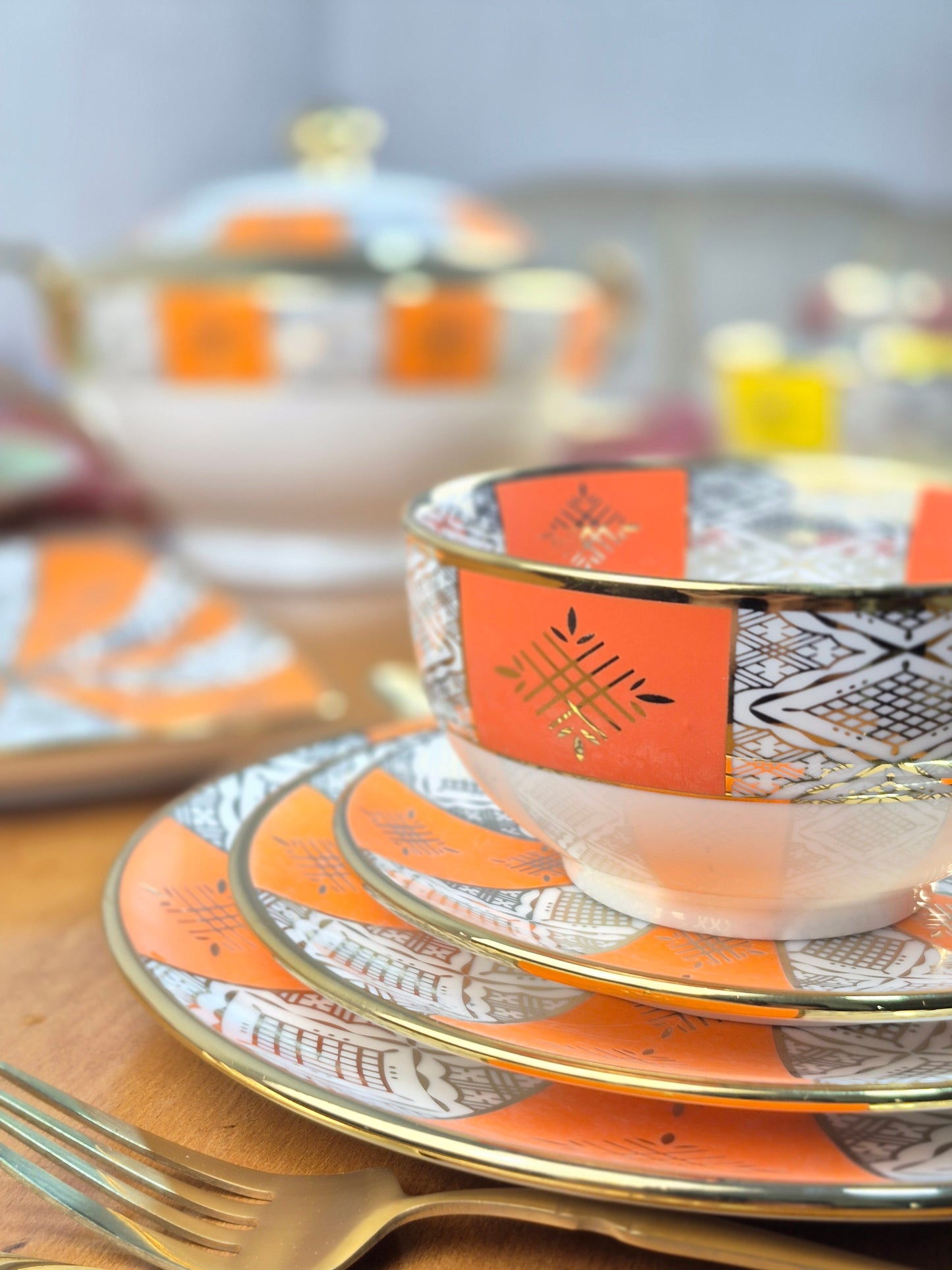 Service De Table Beldi Marocains – 25 Pieces _Motifs Traditionnels & Finition Dorée
