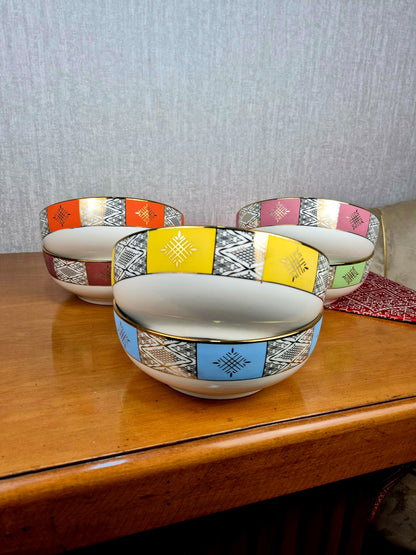 Bols Beldi Marocains Multicolores – De 27cm _Motifs Traditionnels & Finition Dorée