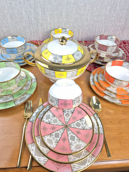 Service De Table Beldi Marocains – 25 Pieces _Motifs Traditionnels & Finition Dorée