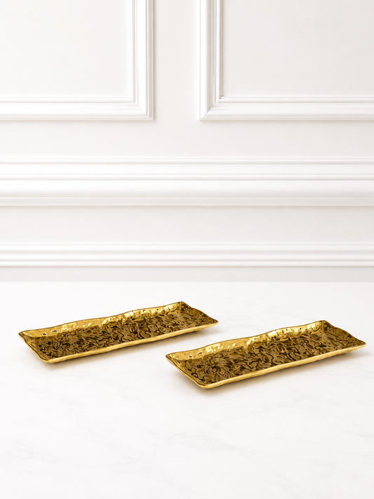 Assiettes Rectangulaires – Motifs Traditionnels & Finition Dorée