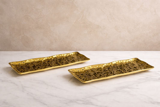 Assiettes Rectangulaires – Motifs Traditionnels & Finition Dorée